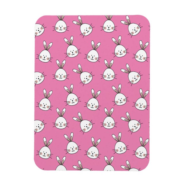 Cute Happy White Easter Bunny on Pink Magnet (Vertikal)
