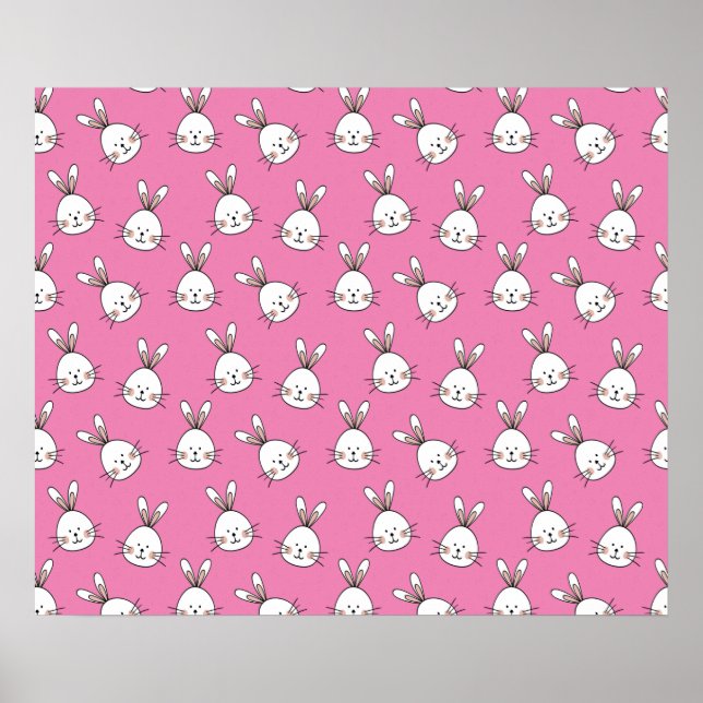 Cute Happy White Easter Bunny on Pink Poster (Vorne)