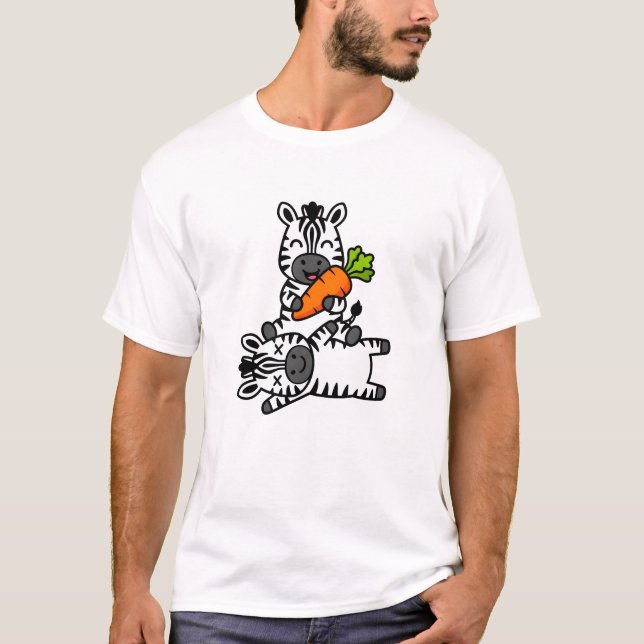 Cute Happy Zebra with Carrot Cartoon Fun Animal T-Shirt (Vorderseite)