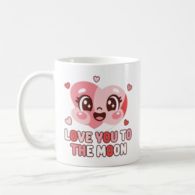 Cute Heart Character Love You To The Moon Kaffeetasse (Links)