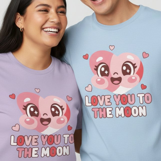 Cute Heart Character Love You To The Moon T-Shirt (Von Creator hochgeladen)