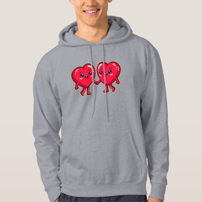 Cute Heart Characters Holding Hands Hoodie (Vorderseite)