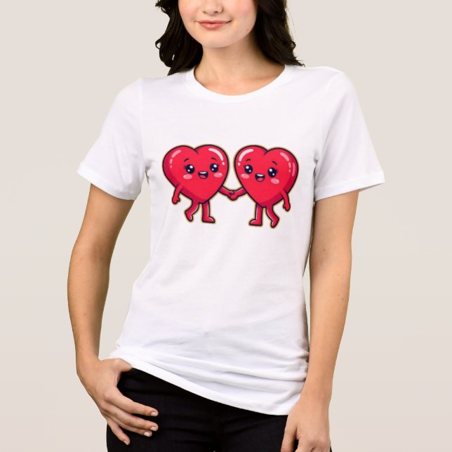 Cute Heart Characters Holding Hands Tri-Blend Shirt (Vorderseite)