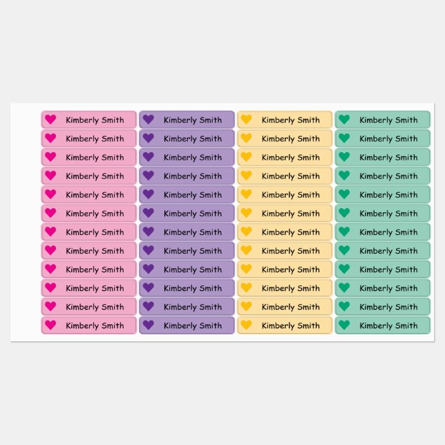 Cute Heart Custom  Skinny  Name Labels - Iron On - Etiketten (Blatt)