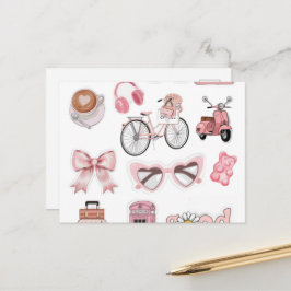 Cute Heart Hands Emoji Pin - Pink Bow Aesthetic Ac Feiertagspostkarte
