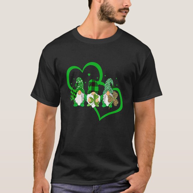Cute Heart Leopard Gnomes Irish Shamrock St Patric T-Shirt (Vorderseite)