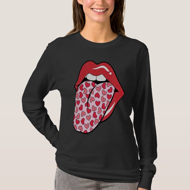 Cute Heart Lips Tongue Retro Valentines Day Matchi T-Shirt (Vorderseite)