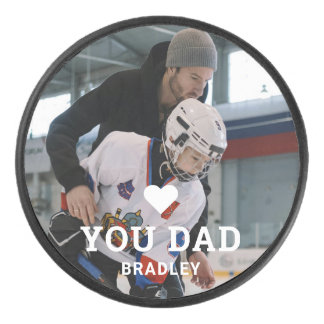Cute Heart LOVE YOU DAD Personalized Photo Names Eishockey Puck