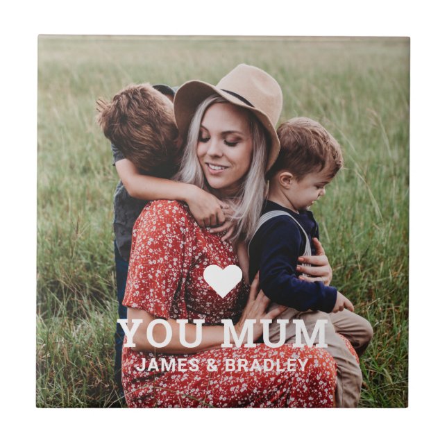 Cute HEART LOVE YOU MUM Mother's Day Photo Fliese (Vorderseite)