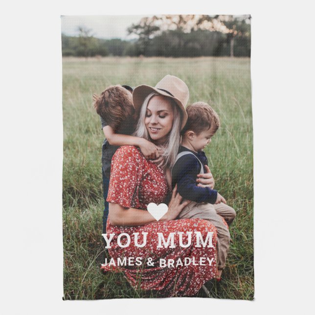 Cute HEART LOVE YOU MUM Mother's Day Photo Geschirrtuch (Vertikal)