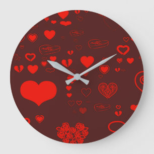 Cute Heart Modern Red Pattern Große Wanduhr