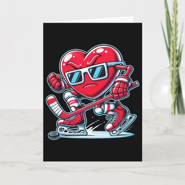 Cute Heart Playing Ice Hockey Valentine's Day Men  Karte (Vorderseite)