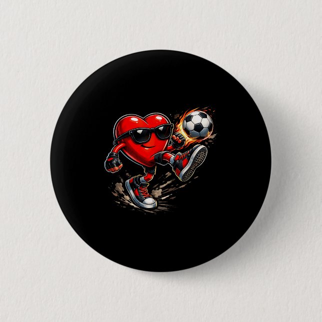 Cute Heart Playing Soccer Valentines Day Soccer Bo Button (Vorderseite)