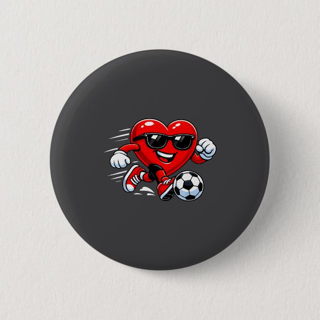 Cute Heart Playing Soccer Valentines Day Soccer Bo Button (Vorderseite)