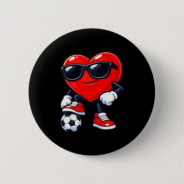 Cute Heart Playing Soccer Valentines Day Soccer Bo Button (Vorderseite)