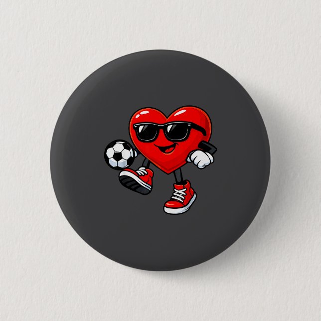 Cute Heart Playing Soccer Valentines Day Soccer Bo Button (Vorderseite)