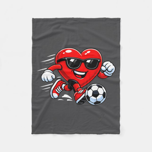 Cute Heart Playing Soccer Valentines Day Soccer Bo Fleecedecke (Vorderseite)