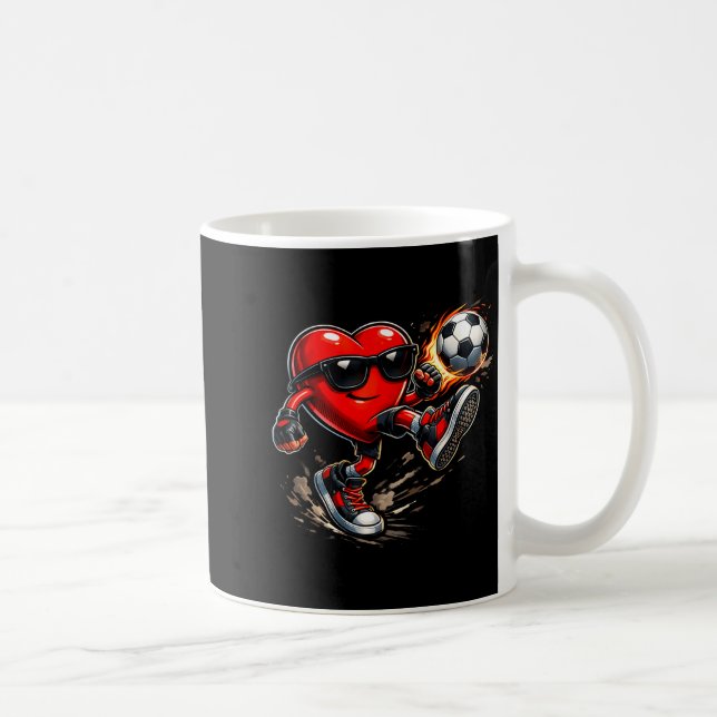 Cute Heart Playing Soccer Valentines Day Soccer Bo Kaffeetasse (Rechts)