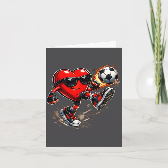 Cute Heart Playing Soccer Valentines Day Soccer Bo Karte (Vorderseite)