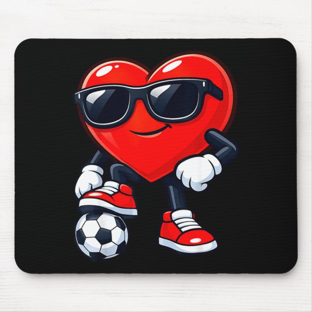 Cute Heart Playing Soccer Valentines Day Soccer Bo Mousepad (Vorne)