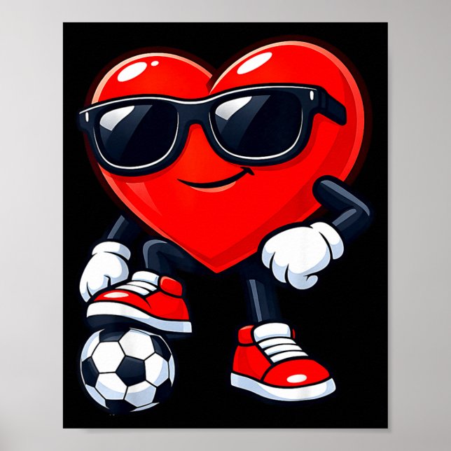 Cute Heart Playing Soccer Valentines Day Soccer Bo Poster (Vorne)