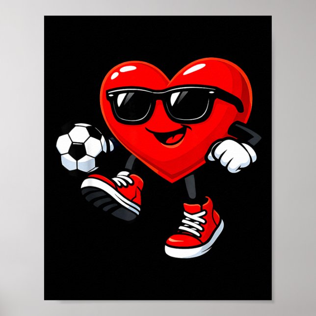 Cute Heart Playing Soccer Valentines Day Soccer Bo Poster (Vorne)