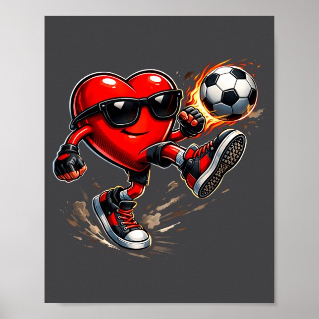 Cute Heart Playing Soccer Valentines Day Soccer Bo Poster (Vorne)