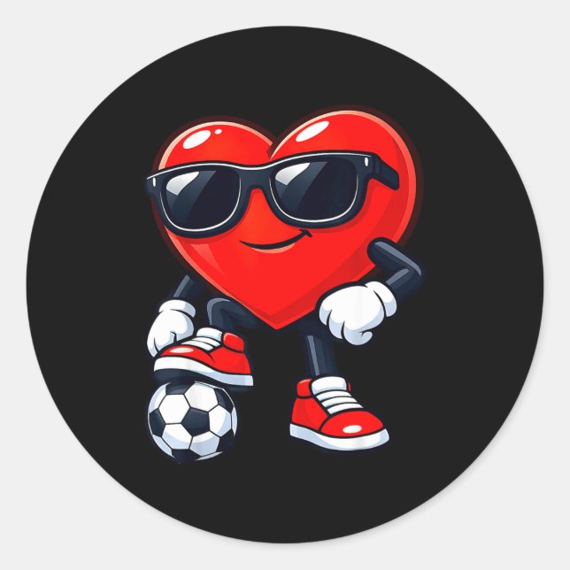 Cute Heart Playing Soccer Valentines Day Soccer Bo Runder Aufkleber (Vorderseite)