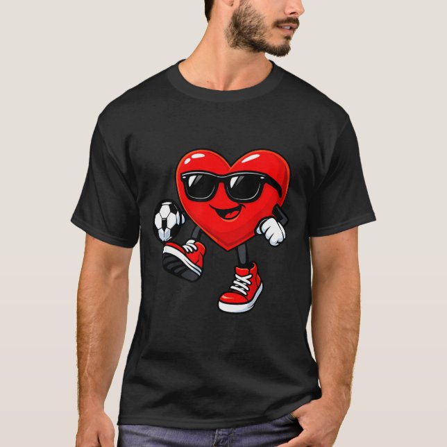 Cute Heart Playing Soccer Valentines Day Soccer Bo T-Shirt (Vorderseite)