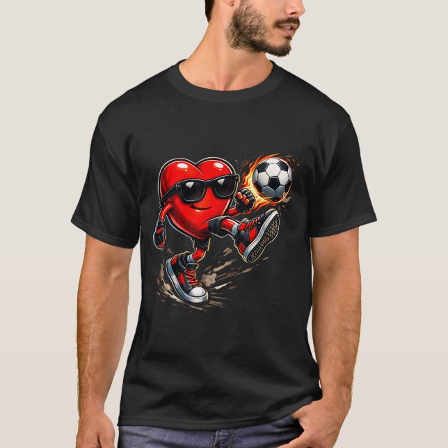 Cute Heart Playing Soccer Valentines Day Soccer Bo T-Shirt (Vorderseite)