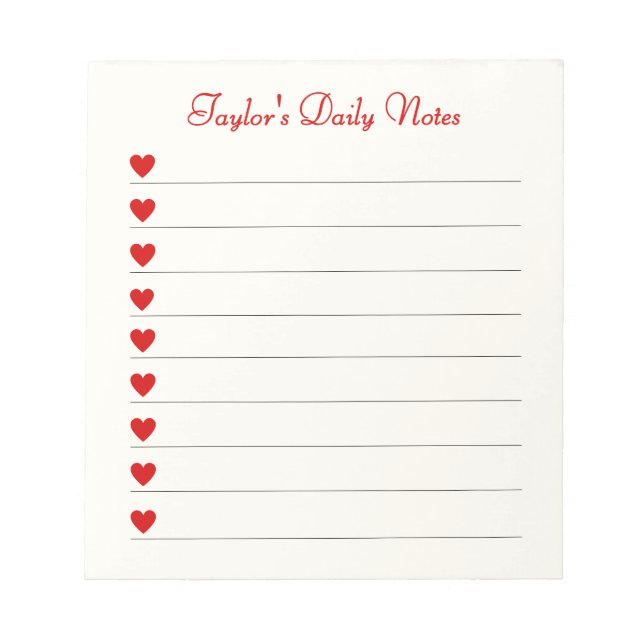 Cute Hearts Daily Notes Valentine Gift Notizblock (Vorderseite)