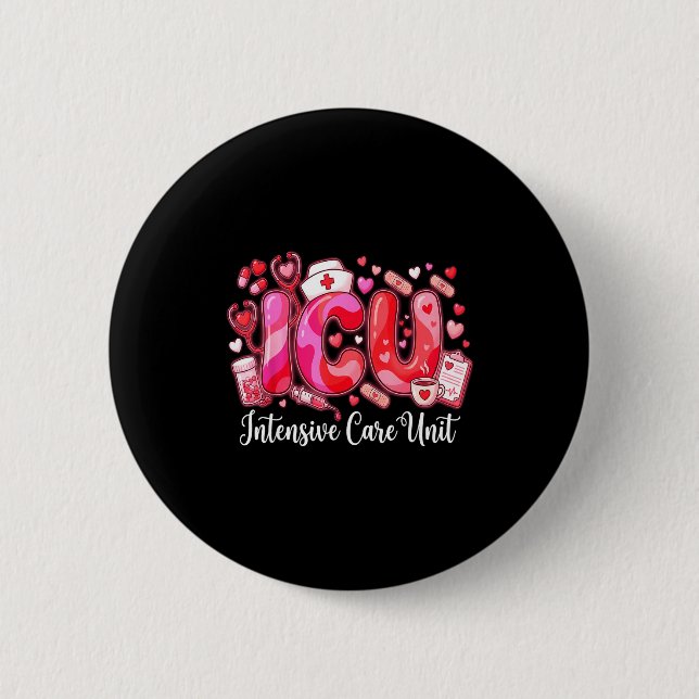 Cute Hearts Icu Valentine Nurse Valentines Day Shi Button (Vorderseite)