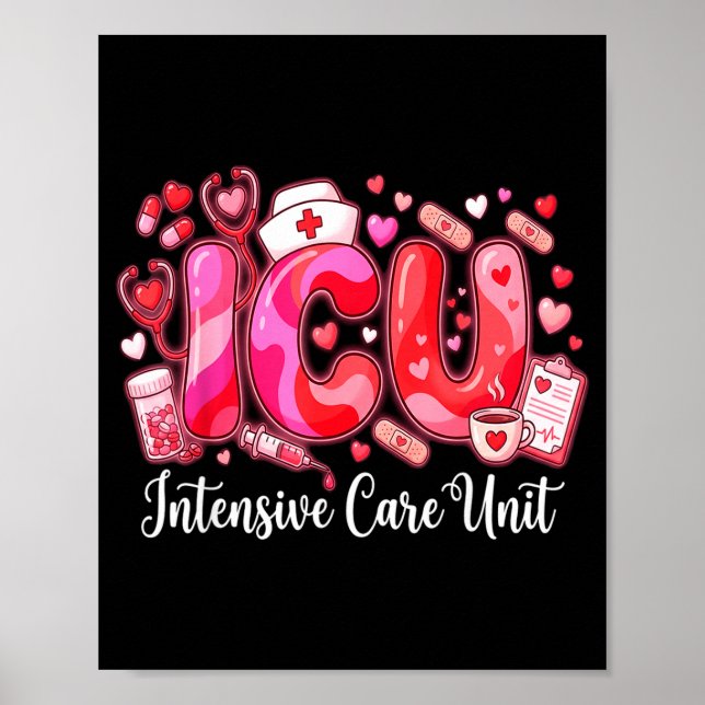 Cute Hearts Icu Valentine Nurse Valentines Day Shi Poster (Vorne)