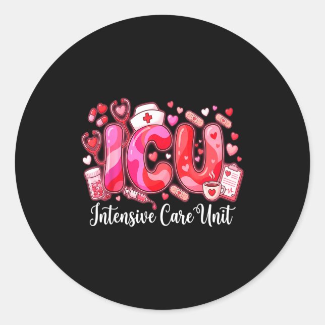 Cute Hearts Icu Valentine Nurse Valentines Day Shi Runder Aufkleber (Vorderseite)