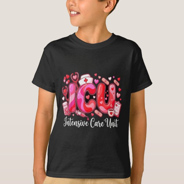 Cute Hearts Icu Valentine Nurse Valentines Day Shi T-Shirt (Vorderseite)