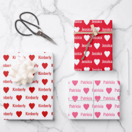 Cute Hearts Pattern Individually Personalized  Geschenkpapier Set