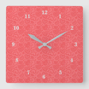 Cute Hearts - Romantic Quadratische Wanduhr