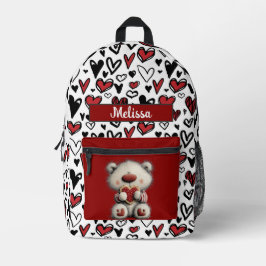Cute Hearts Teddy Bear Customizable Name Bedruckter Rucksack
