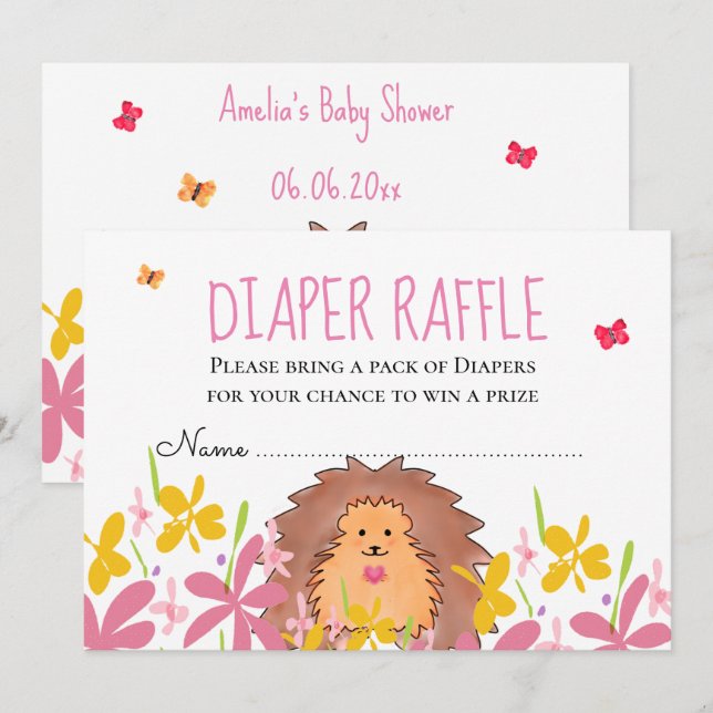 Cute Hedgehog Baby Shower Diaper Raffle  Einladung (Vorne/Hinten)