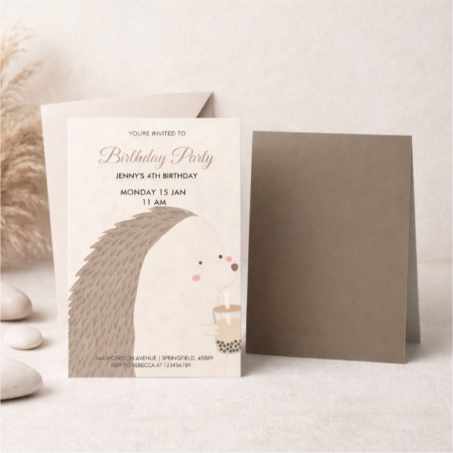 Cute Hedgehog Birthday Invitation RSVP Karte (Von Creator hochgeladen)