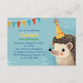 Cute Hedgehog Birthday Party Invitation Begleitkarte