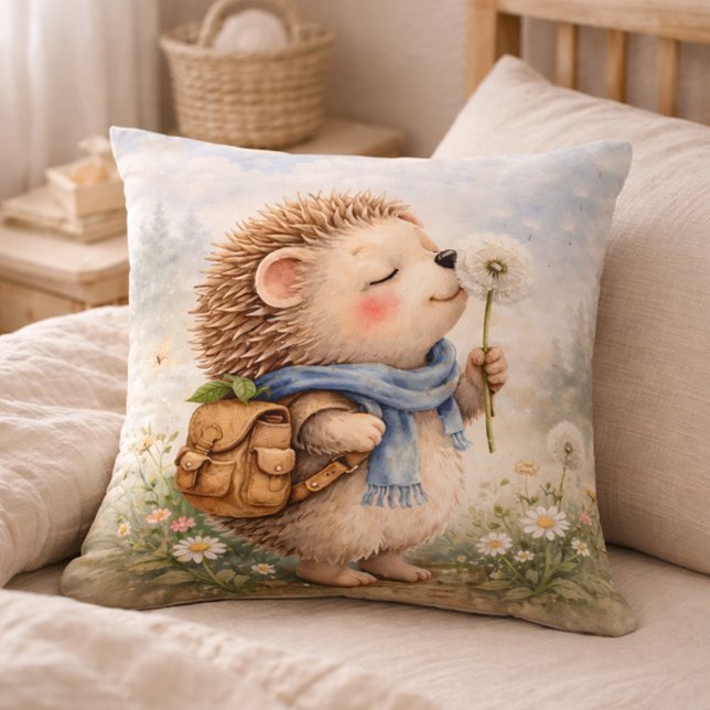 Cute Hedgehog Dandelion Kids Room & Nursery Kissen (Von Creator hochgeladen)
