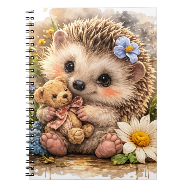 Cute Hedgehog Floral Spiral Notebook Notizblock (Vorderseite)