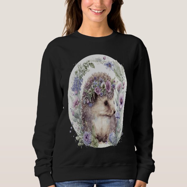 Cute Hedgehog Flower Crown Floral Animal Sweatshirt (Vorderseite)