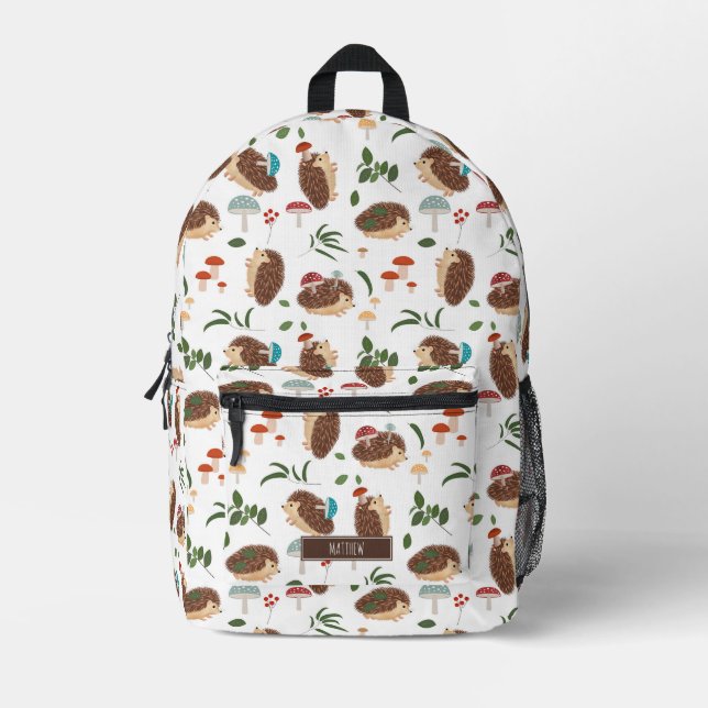 Cute Hedgehog Mushroom Woodland Forest Animal Kids Bedruckter Rucksack (Vorderseite)