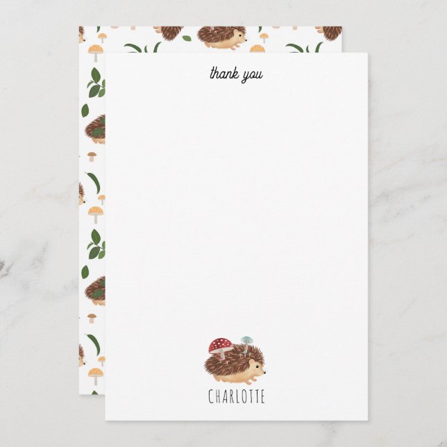 Cute Hedgehog Mushroom Woodland Forest Animal Kids Dankeskarte (Vorne/Hinten)