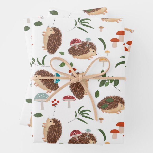 Cute Hedgehog Mushrooms Woodland Forest Animal Geschenkpapier Set (Beispiel)