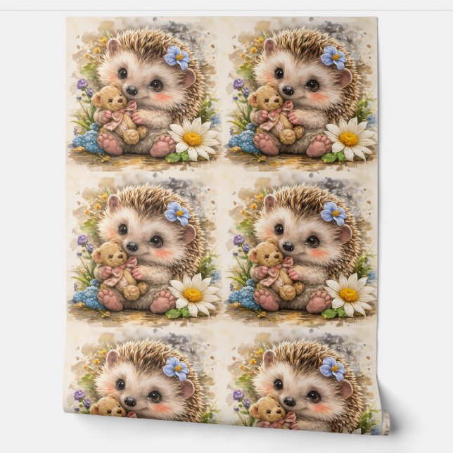 Cute Hedgehog Teddy Bear Pattern Wallpaper Tapete (Abrollen)