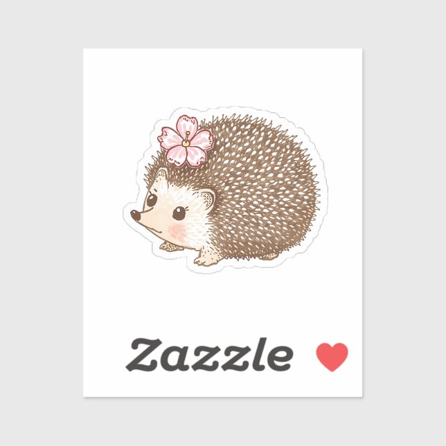 Cute Hedgehog with Flower Watercolor Sticker (Blatt)
