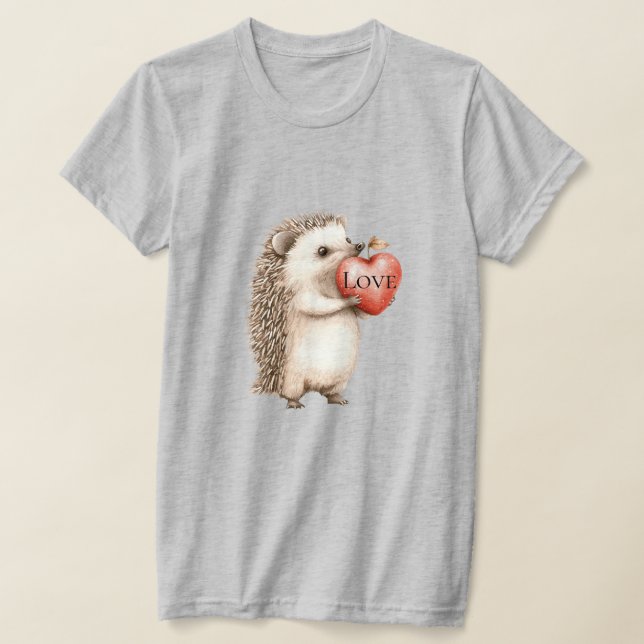 Cute Hedgehog with Red Heart Love T-Shirt (Ablage )